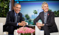Presidente Barack Obama participa do programa da apresentadora Ellen Degeneres na TV americana.