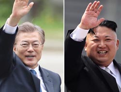 Presidente sul-coreano, Moon Jae-in, e o líder norte-coreano, Kim Jong-un.